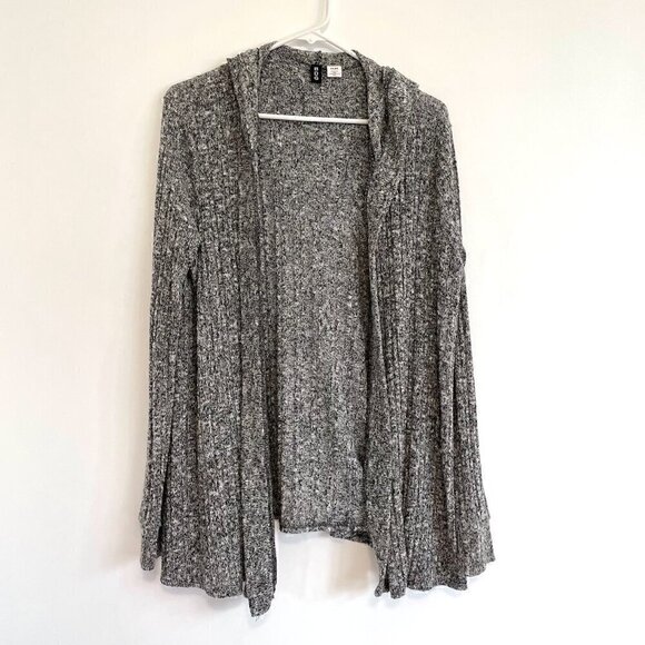 BDG URBAN OUTFITTERS UO Hooded Ribbed Cardigan Black White Marled Open Sweater - Picture 2 of 16